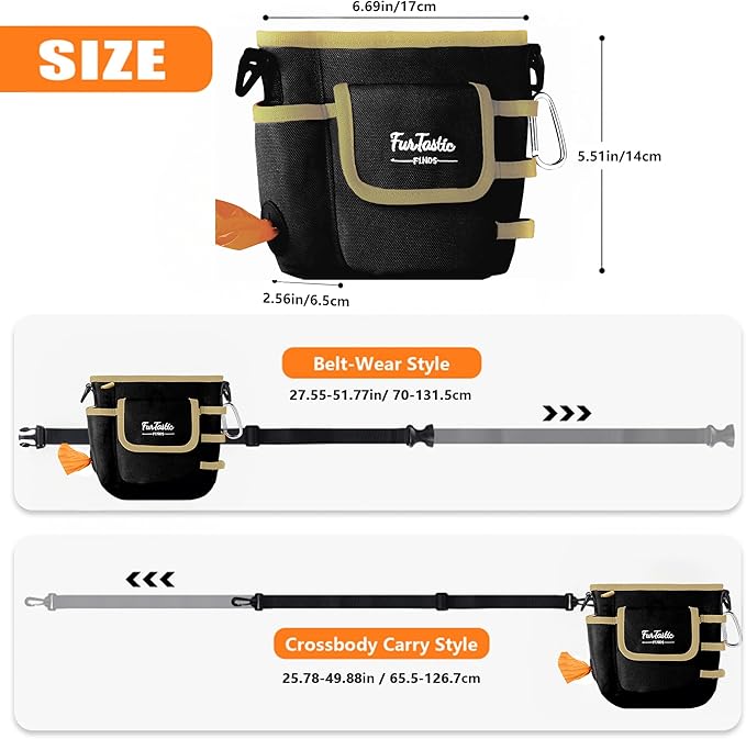 Dog Treat Pouch with Quick-Release Magnetic Closure, 3-Way Wear Treat Bags, 900D Waterproof Fabric, 4 Storage Spaces, Treat Pouch for Pet Training Walking (Black)