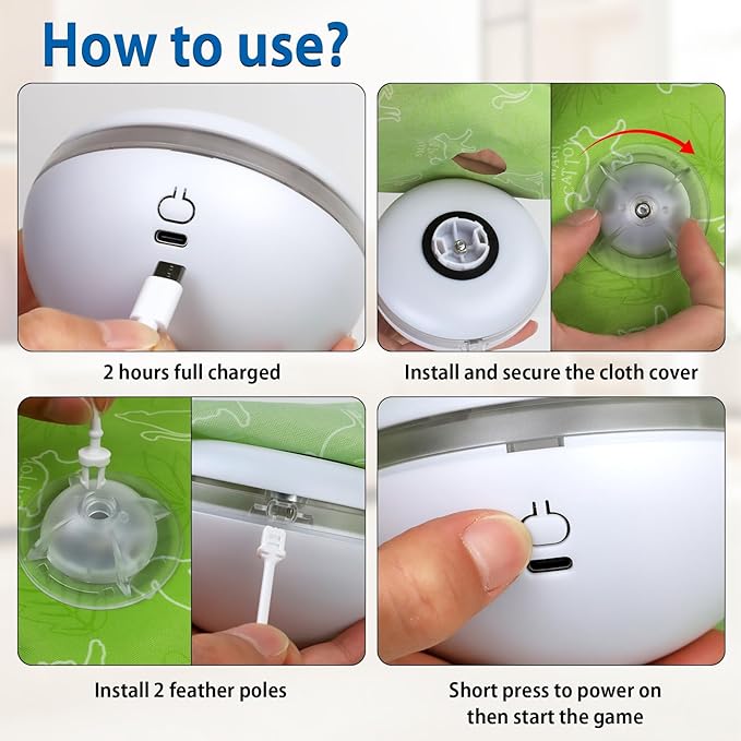 Interactive Cat Toys Rechargeable, Hide and Seek Kitten Toy with Touch Activated, Moving Concealed Feather, Tumbler Toy Design, Automatic Cat Toys for Indoor Cats to Chase and Exercise