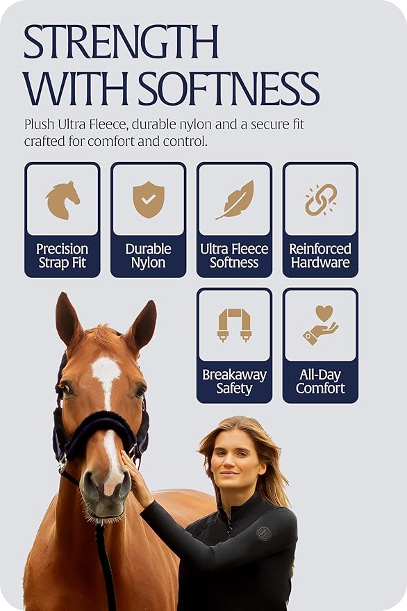 Equinavia Valkyrie Soft Ultra Fleece Padded Adjustable Breakaway Horse Halter - Navy/Navy - Warmblood