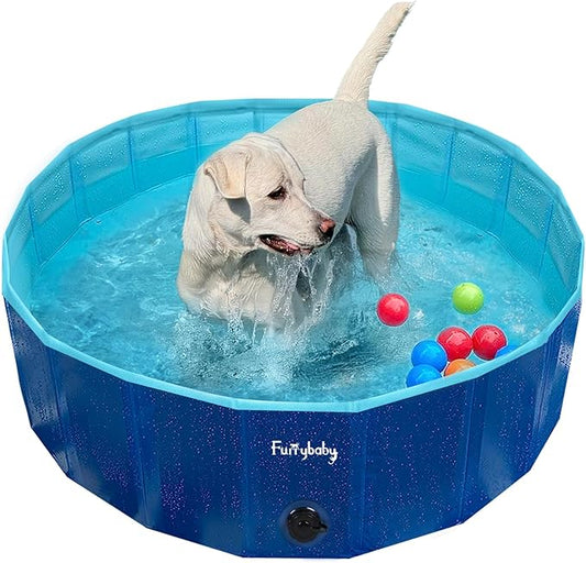 Furrybaby Foldable Dog Pool, Small Dog Swimming Pool for Dogs, Collapsible Hard Plastic Doggie Pool, Portable Bath Tub for Pets Dogs and Cats, Navy 32''
