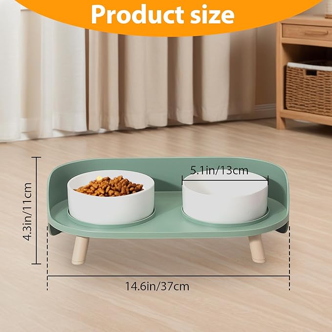 Elevated Dog Bowls Set, Ceramic Pet Food & Water Bowls with Non-Slip Stand, No Spill Design for Cats/Small Medium Dogs Green