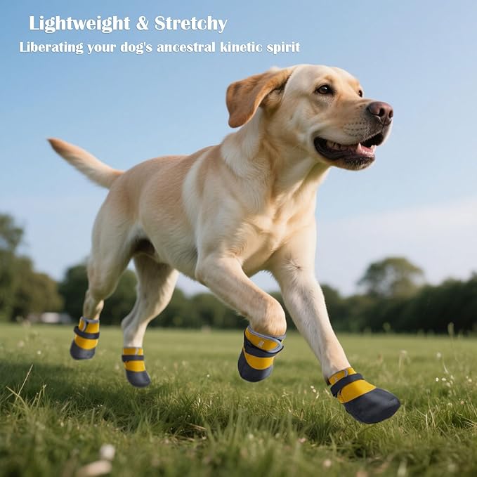 Dog Shoes Lightweight Dog Boots-Breathable Knitted Paw Protector with Adjustable Strap for Hot Pavement, Rain Walking, Hardwood Floors Anti Slip Reduce Noise, Prevent Licking Paws(Yellow,XL)