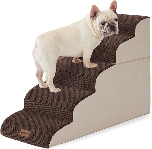 Dog Stairs for High Beds - Pet Stairs Ramp for Couch, 35D Foam Dog Steps for Small to Large Pets, with Non-Slip Bottom Brown, 5 Steps