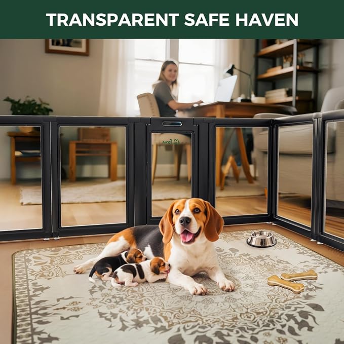 FXW AuraSpace Acrylic Indoor Unleashed Dog Playpen for Medium Dogs, 35 Inch, 16 Panels, Black