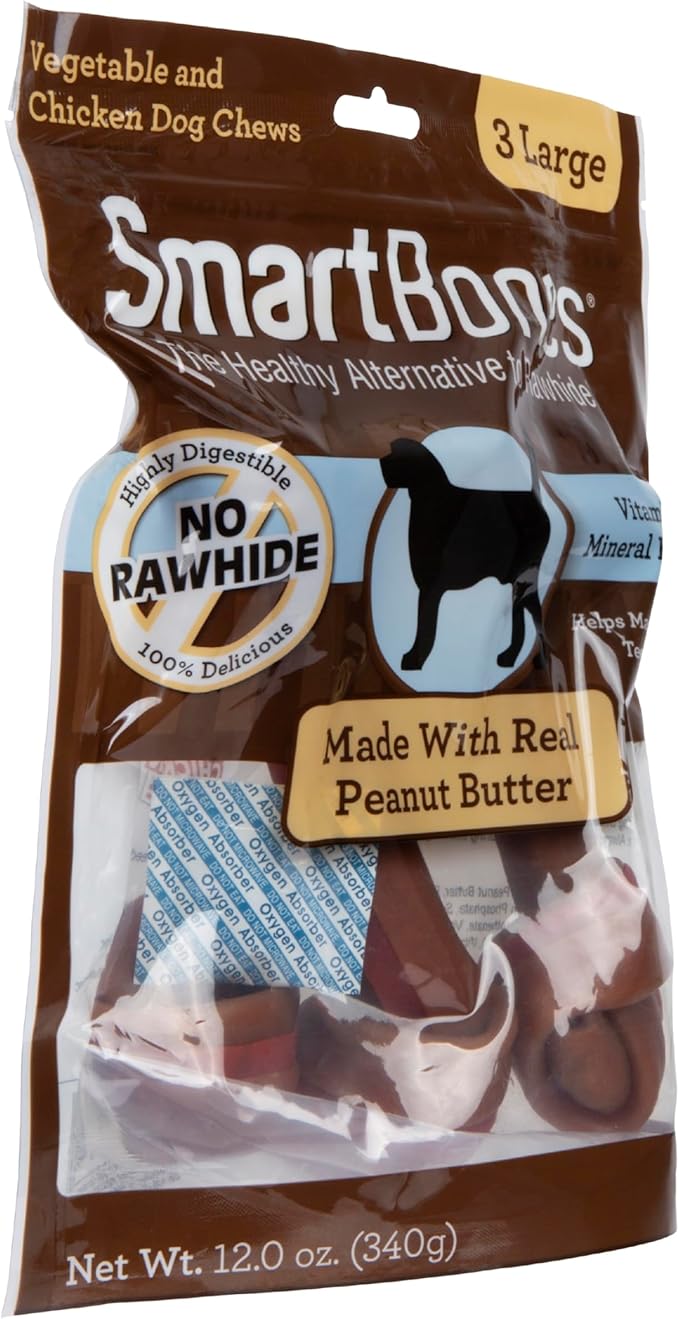 SmartBones Dog Chews, Treat Your Dog to Rawhide-Free Dog Bones, Made With Real Meat and Vegetables, 3 Large