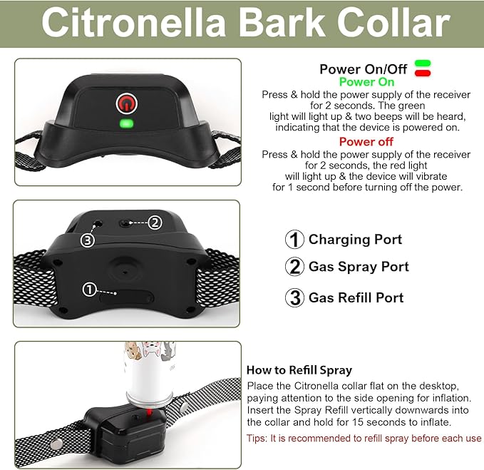 Citronella Training Collar for Dog [2*Collar, No Automatic] Citronella Dog Bark Collar with Beep/Vibration/Spray 4 Mode & 6 Adjustable Sensitivities, IPX7 Waterproof Safer for L/M/S Dogs
