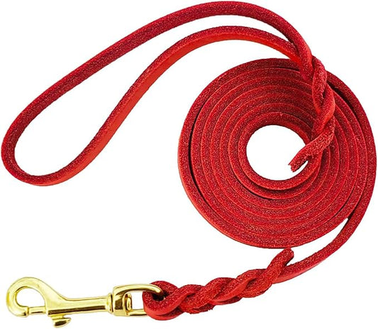 LWBMG Leather Dog Leash - 6ft x 1/2 inch Heavy Duty, Braided, Comfortable Leash for Large, Medium & Small Dogs - Red