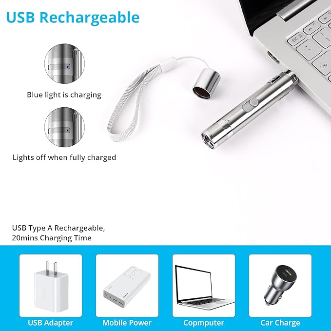 Cat Toy Pointer for Indoor Cats, USB Rechargeable Kitten Toys with 7 Adjustable Patterns, Interactive Chase Toys for Indoor Cats & Dogs, Training & Exercise Fun