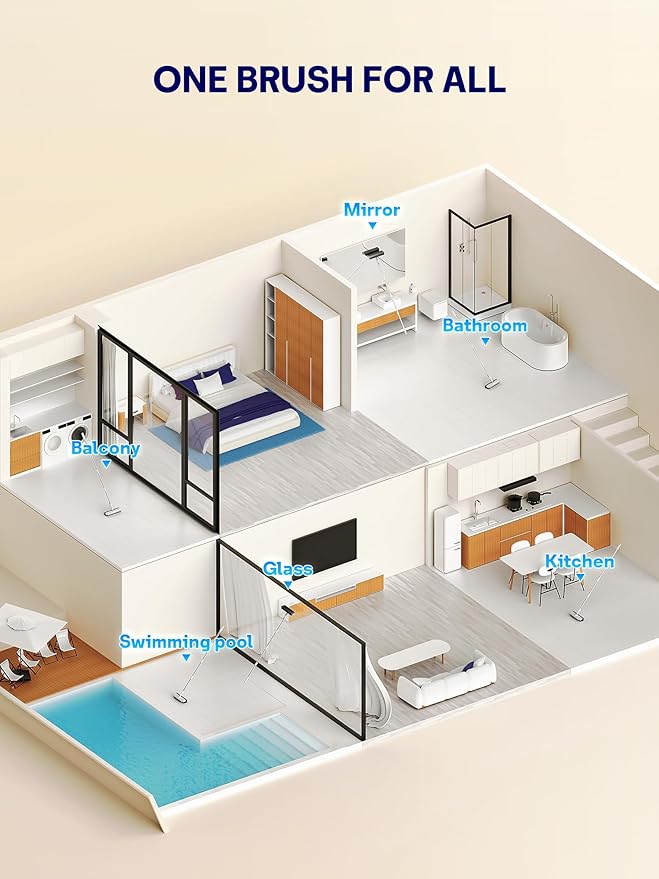 Floor Scrub Brush with Long Handle, 3 in 1 Scrape and Heavy-Duty Stiff Bristle Floor Scrubber Brush with Squeegee and Tweezer for Cleaning Tile Wall Deck Bathroom Patio Garage Kitchen (White)