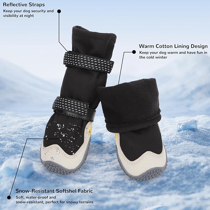 Dog Shoes for Large Small Medium Dogs, Dog Snow Boots Winter, Dog Booties and Paw Protectors to Prevent Licking, Anti-Slip Dog Shoes with Reflective for Hot Pavement,Hardwood Floors, Hiking (Size 1)