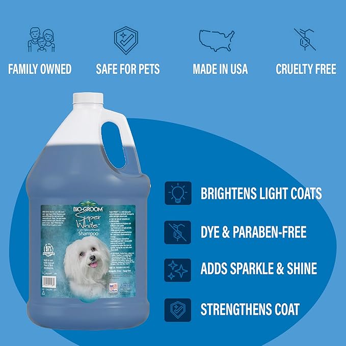 Bio-Groom Super Whitening Dog Shampoo – Whitening Pet Shampoo, Dog Bathing Supplies, Puppy Wash, Dog Grooming Supplies, Cruelty-Free – 1 Gallon