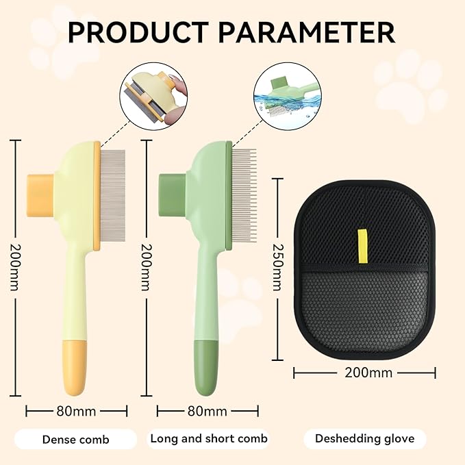 Electrostatic Pet Hair Removal Glove and Cat Dog Flea Comb, Portable Pet Massage and Cleaning Set for Deshedding, Cat Dog Hair Removal on Clothes, Furniture, Car Seats, and Carpets (4PCS)