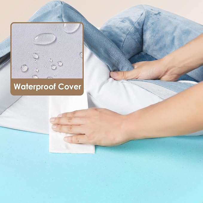 EHEYCIGA Orthopedic Dog Bed for Medium Dogs, Waterproof Memory Foam Medium Dog Beds with Sides, Non-Slip Bottom and Egg-Crate Foam Pet Couch Bed with Washable Removable Cover, Washed Blue