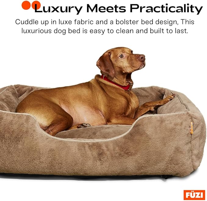 FUZI Premium Aesthetic Dog Bed for Medium Dogs with Washable Cover, Pet Couch, Pet Bed with Sides, Non-Slip Bottom, Soft and Durable Calming Dog Bed, Faux Rabbit Fur, Medium 31.75x23.6x9.5 Dark Grey