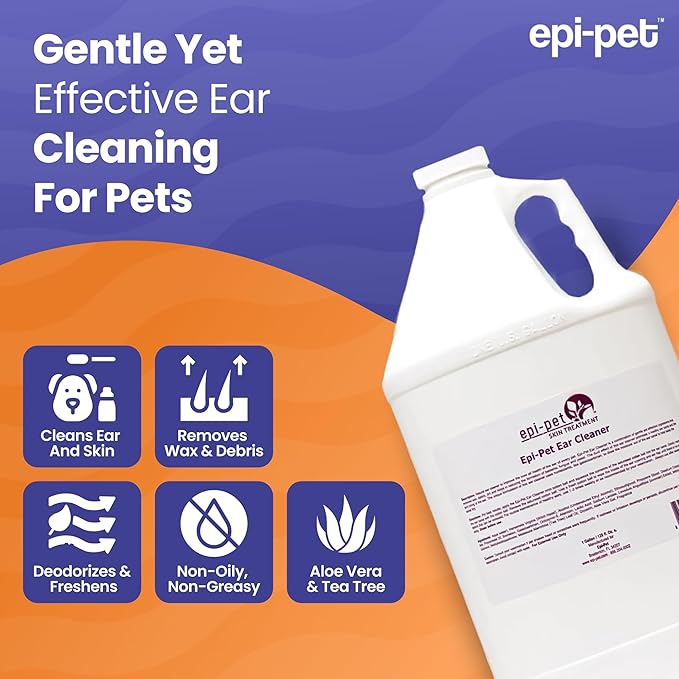 Dog & Cat Ear Cleaner Solution with Aloe Vera & Tea Tree Oil – Removes Itchy Ear Wax, Debris, Odor – Ears Wash, Drops & Flush for Pets, Dog Ears Cleaning, Cat Cleaner, 16 oz- 2 Gallons