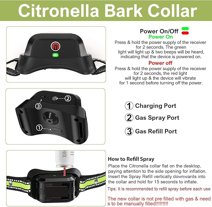 Citronella Training Collar for Dog [2*Collar, No Automatic] Spray Training Dog Bark Collar with Beep/Vibration/Spray 4 Mode & 6 Adjustable Sensitivities, IPX7 Waterproof Safer for L/M/S Dogs