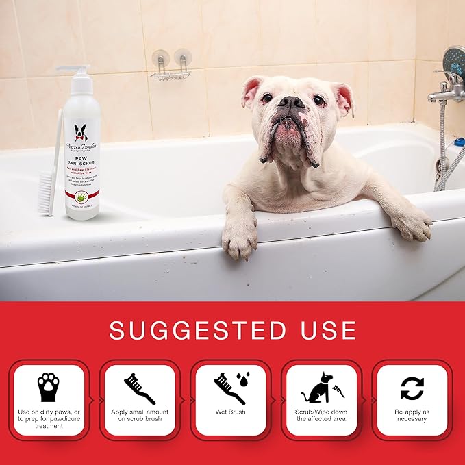 Warren London Paw Scrub – Deep Cleaning Paw & Nail Cleanser with Aloe Vera – Removes Dirt & Grime – Includes Scrub Brush – Made in USA - 8 oz