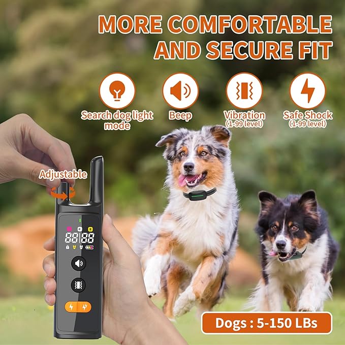 Dog Training Shock Collar 4000FT Dog Bark Collar with Remote IP67 Waterproof 4 Training Modes Beep Vibration Shock Light Mode Magnetic Charger Electric Dogs Collar 8-25 inches Double Shock Iron Black
