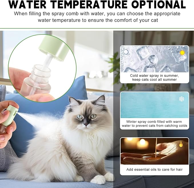 Cat Hair Brush for Shedding, 3-in-1 Pet Spray Hair Removal Comb with Visual Spray & Release Button, Waterproof Dog Grooming Brush for Furry Pet