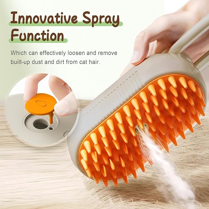 Upgrade Cat Steam Brush, 3 in 1 Pet Steam Groomer Brush, Rechargeable Pet Steam Groomer Comb for Massaging and Cleaning Shedding Pets Hair, Anti-Static Hair Removal Comb for Cats Dogs (Khaki)