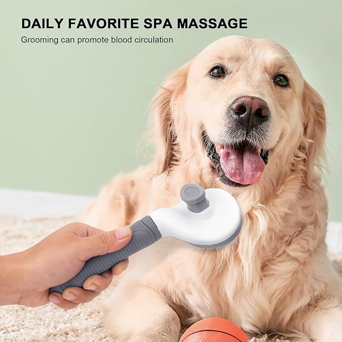 Self Cleaning Slicker Brush for Pet Grooming - Removes Loose Undercoat and Sheds, Suitable for Long and Short Hair Cats and Dogs, with Massaging Bristles (Grey)