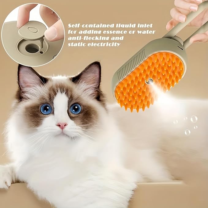Puffease Cat Steam Brush, Spritz Defur Comb for Cats, Quick & Easy Pet Hair Remover, Massaging & Deshedding - Anti-Static, Moisturizing, USB Rechargeable for Dogs & Cats (Brown)