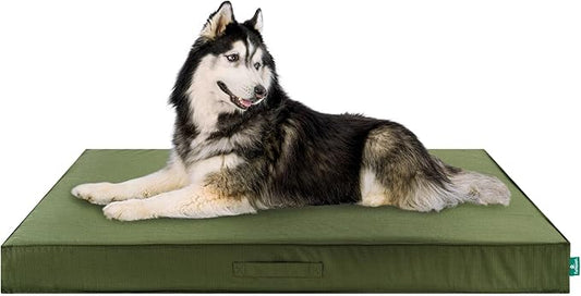 FurHaven Cooling Dog Bed – XXL Foam Mattress for Joint Pain Relief, Waterproof Liner, Removable Washable Cover, Durable for Outdoor Use, Deluxe Grid Indoor/Outdoor Bed – Green, Jumbo Plus