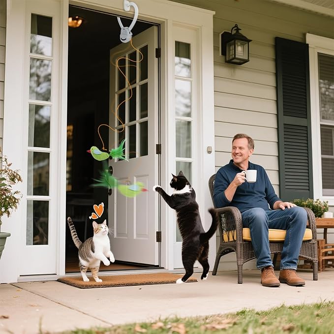 Interactive Cat Toys for Indoor Cats Automatic Electric Flying Bird Feather Wand Toy - Best Kitten & Adult Cat Enrichment Stimulation Toy Hanging Electric Kitty Toys for Bored Cats（White）