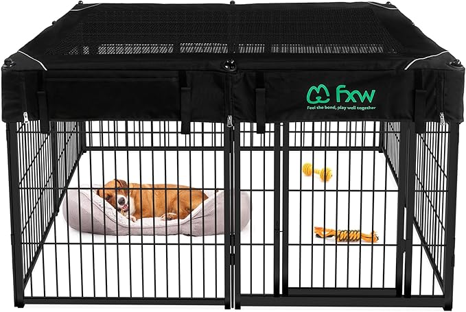 FXW Homeplus Unleashed Indoor Dog Playpen - Stress-Free and Safe Play, Heavy Duty 32 Inch 8 Wire Panels with Playpen Cover for Small and Medium Dogs, Black│Patented