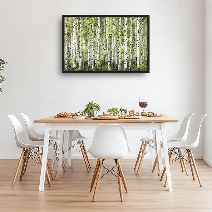 Extra Large Birch Tree Framed Wall Art for Living Room,Oversized Green Aspen Trees Forest Pictures Wall Decor,Canvas Print Painting Modern Artwork Bedroom Office Bathroom 36L" x 24W"