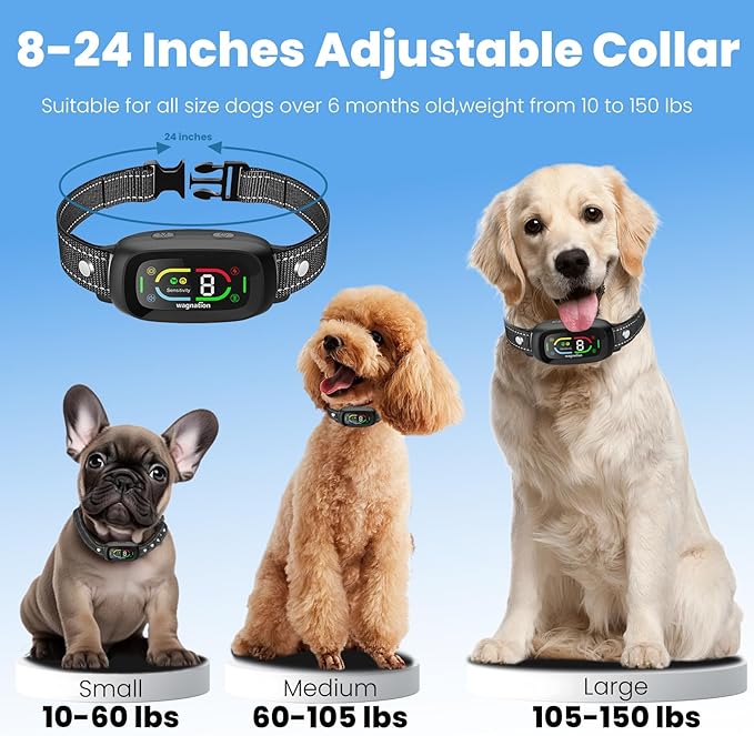Automatic Dog Bark Collar, Safe Anti Barking Collar with Adjustable Beep Vibration Shock Modes & 9 Sensitivity, IP67 Waterproof Bark Deterrent Device for Large Medium Small Dogs 10-150lbs