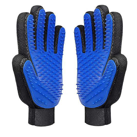 1 Pair [2-in-1] Pet Hair Removal Gloves - Five Finger Massage Design Pet Beauty Gloves, Suitable for pet dogs and cats to prevent hair tanglings(Dark blue)