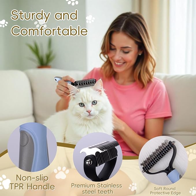 Upgraded Pet Knotting Comb Set – 2 Knotting Combs + 1 Shedding Comb + 1 Double-Sided Comb, Non-Slip Design, Detangling & Grooming Kit for Cats and Dogs