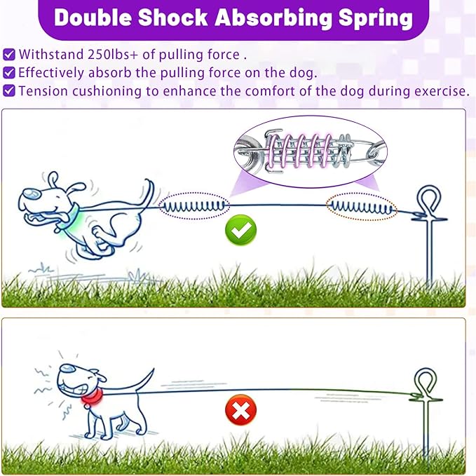 Dog Tie Out Cable 10/15/20/25/30FT Dog Run Cable Rosy Pink/Blue/Purple/Silver/Red/Green/YellowTie Out Cable for Large Dogs Heavy Duty for Outside Hold Large Dogs Up to 250LBS