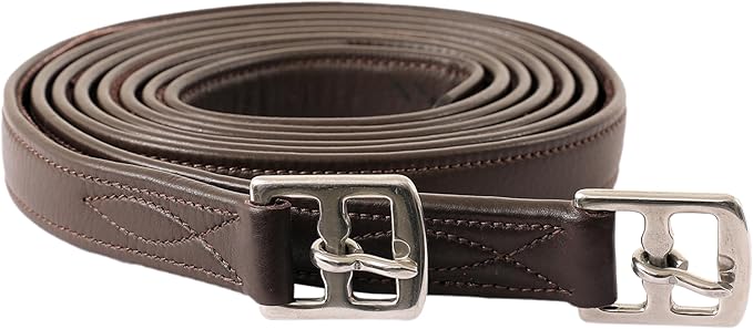 Exion FlexiStrong Stirrup Leathers for English Saddles – 1" Premium Calfskin with Nylon Core – Numbered Holes, Stainless Steel Buckles – Black/Brown – Horse Riding Gear (48"/120cm to 62"/155cm)