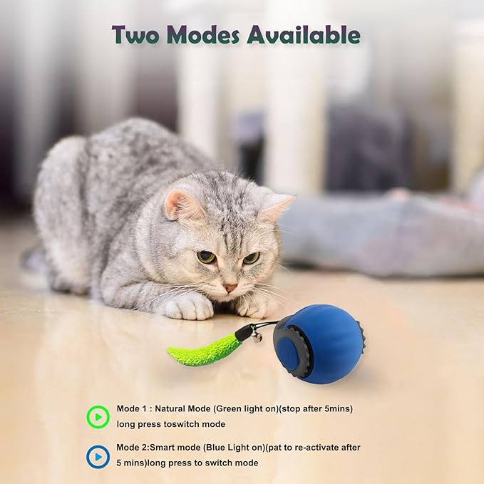Smart Speedy 3.0 Interactive Cat Ball with Auto Obstacle Avoidance - Indoor Kitten Toy for Mental Stimulation & Playtime Fun ，2025 Edition (Blue)