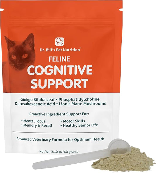 Dr. Bill's Feline Cognitive Support | Memory Support Supplement for Cats | Pet Supplement | Contains Gingko Biloba, L-Carnosine, Vitamin B-12, L-Glutamine, L-Tyrosine, and DHA