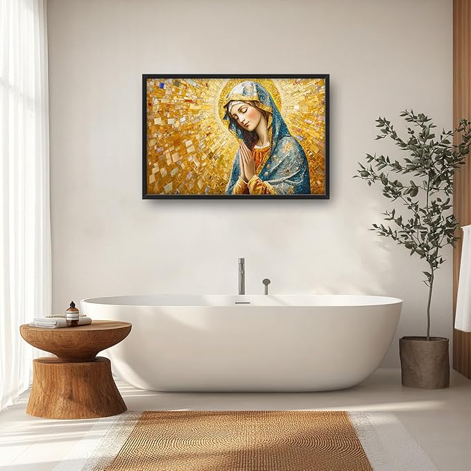 Extra Large Virgin Mary Framed Wall Art for Living Room,Oversized Golden Christian Religious Pictures Wall Decor,Canvas Print Painting Modern Artwork Bedroom Office Bathroom 36L" x 24W"