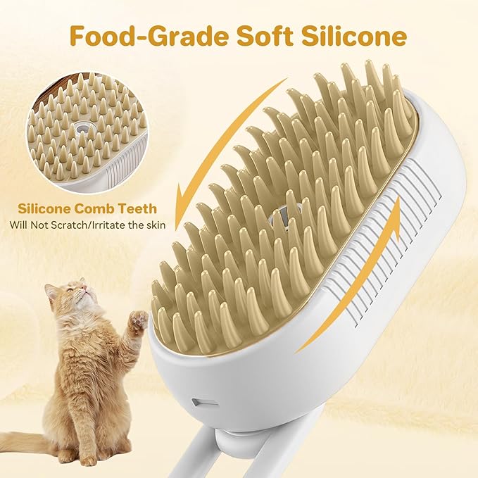 LunaSync Cat Steam Brush for Shedding, 4 in 1 Rechargeable Pet Grooming Brush for Cats and Dogs, Anti-Static Deshedding Tool with Massage & Cleaning, Comb for Long Short Hair - White