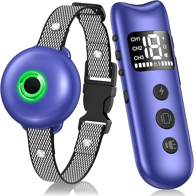 Dog Shock Collar, Dog Training Collar with Remote 2600FT, IPX7 Waterproof Rechargeable E-Collar, 3 Training Modes for All Breeds 10-120lbs (Blue)