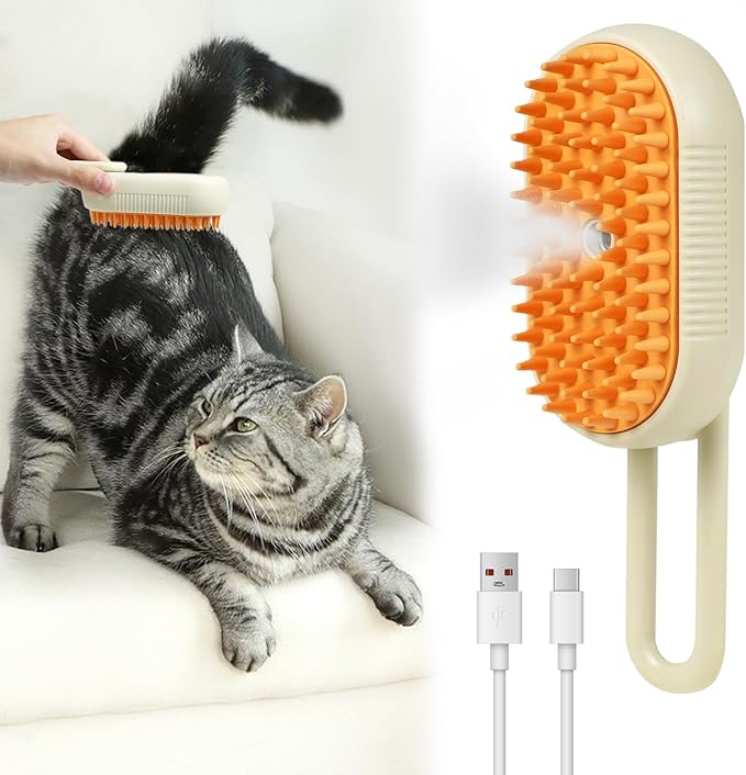 Nepfaivy Pet Steam Brush for Cat - Cat Steam Brushes for Indoor Cats Shedding, Rechargeable Steaming Brush for Dogs, Dog Mist Water Steamer, Pet Spray Hair Removal Comb for Massage Grooming