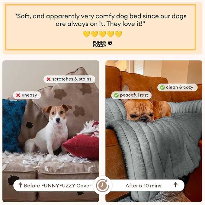 FUNNY FUZZY Pet Couch Cover for Sofa, Calming Dog Bed for Couch, Fluffy Plush Dog Couch Mat for Furniture Protector for Large Medium Small Pets, 47×37 in, Mist Grey