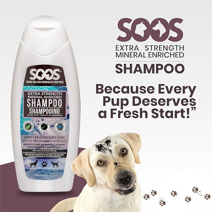 Soos Pet Shampoo Extra Strength Cat and Dog Shampoo Natural Dead Sea Minerals Fast Absorbing - 1x Bottle (500ml)
