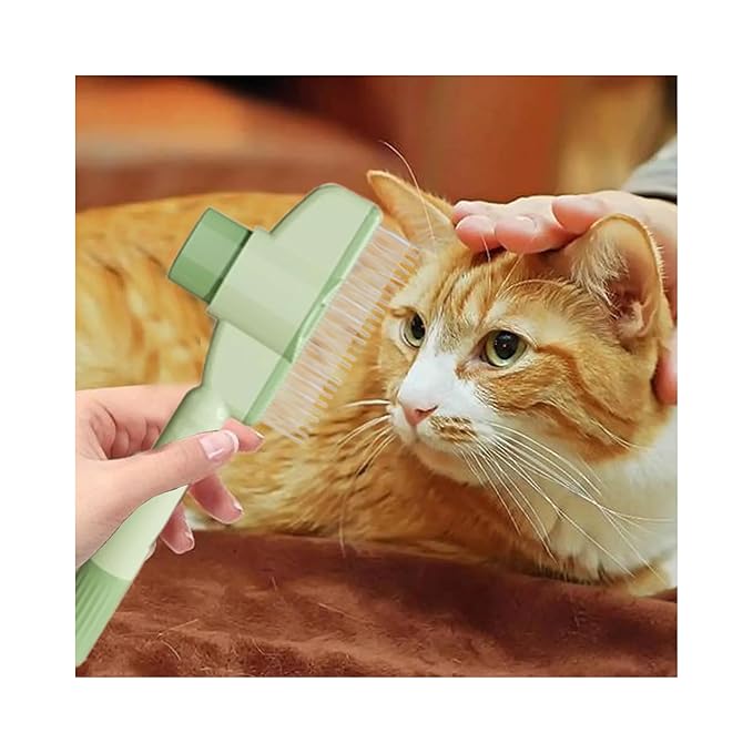 Pet Hair Removal Comb, Flea Brush with Release Button for Cat Dog, De-Shedding Cat/Dog Hair Comb, With Long & Short Stainless Steel Metal Teeth for Shedding(Green)