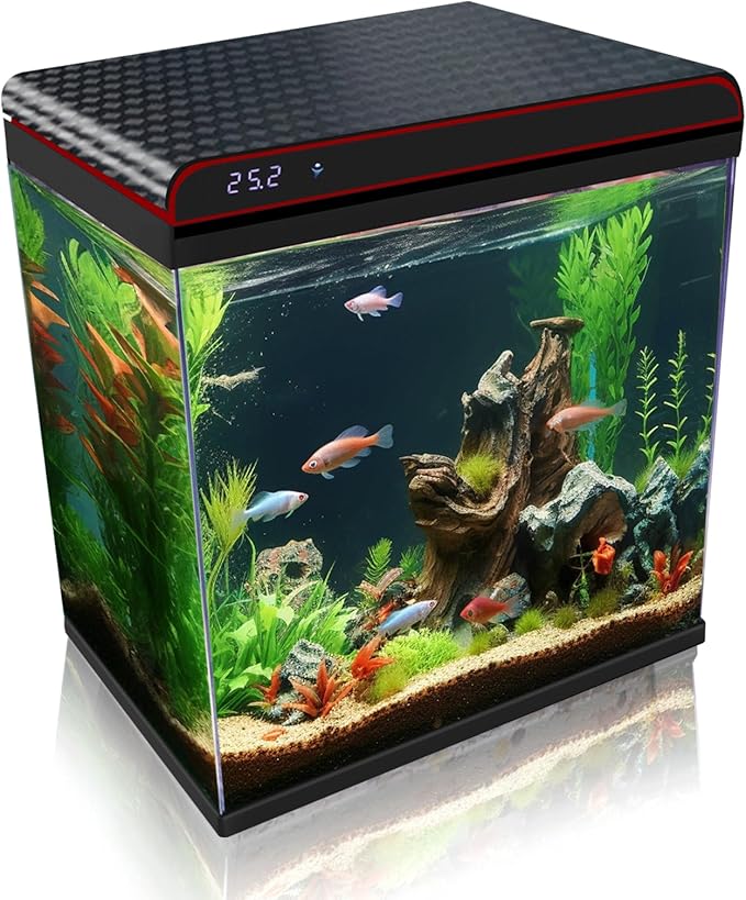10 Gallon Glass Fish Tank Aquarium Starter Kit - Self-Cleaning with 3-Color LED Lights, Ultra-Quiet Pump & Filter, Smart Temperature Monitoring for Betta, Shrimp, and Tropical Fish