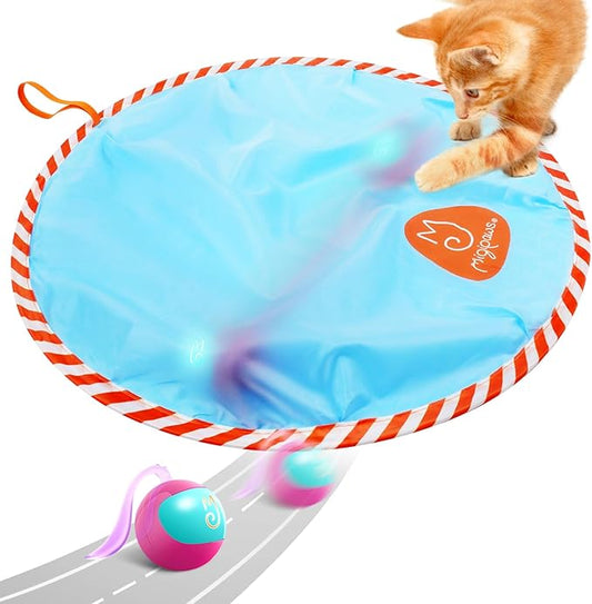 Migipaws Interactive Cat Ball Toy Set, Fun Tracker, Glowing Chase Ball with MystiChaser Pouch, Fluffy Tail, Small Mouse – Cat Toys for Bored Indoor Cats(Rose)