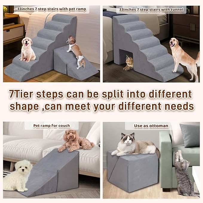 Dog Stairs & Steps for High Beds 30-36 inches High Tall, LitaiL 33inch 7 Steps Pet Stairs/Steps for High Beds Small Large Dogs, Non-Slip Dog Ramps/Ladder for Old Dogs/Cats
