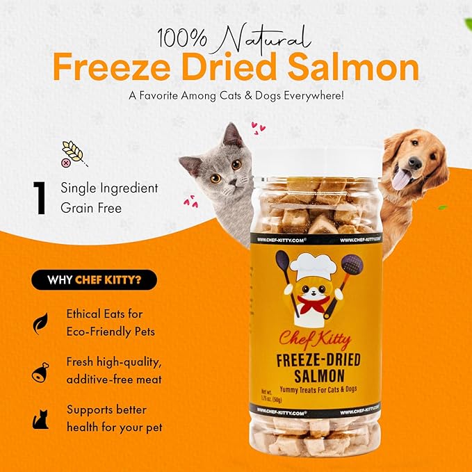 Freeze-Dried Salmon Treats for Cats & Dogs – 100% Wild Caught, Single Ingredient, High-Protein, Healthy Snack – No Additives or Preservatives – 1.4oz - Inspected & Tested in USA