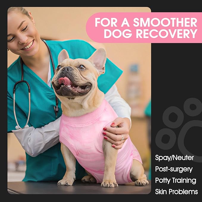 FUAMEY Recovery Suit for Dogs After Surgery,Soft Breathable Dog Bodysuit E-Collar & Cone Alternative Surgical Suit,Male Female Dog Neuter Spay Suits Anti Licking Wounds Onesie Pink Tie Dye XS