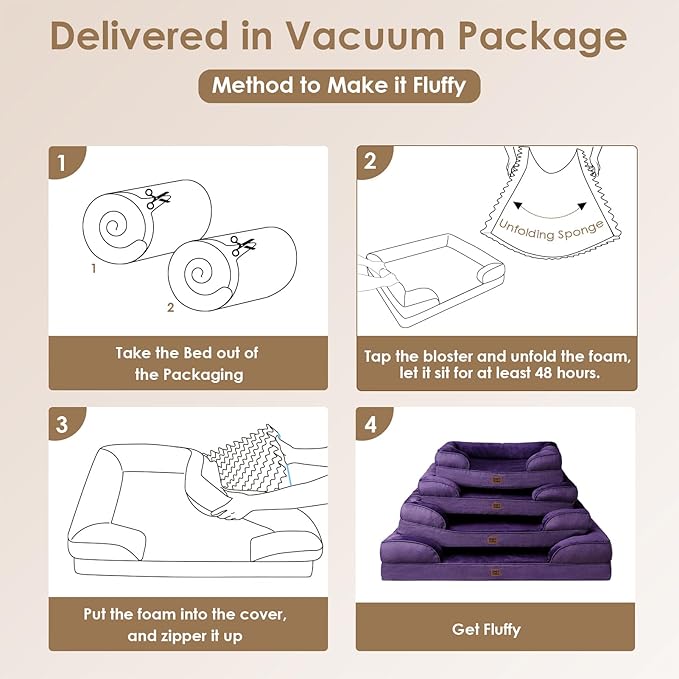 EHEYCIGA Orthopedic XL Dog Beds, Waterproof Memory Foam Dog Bed for Extra Large Dogs, Non-Slip Bottom and Egg-Crate Foam Big Pet Couch Bed with Washable Removable Cover, Purple